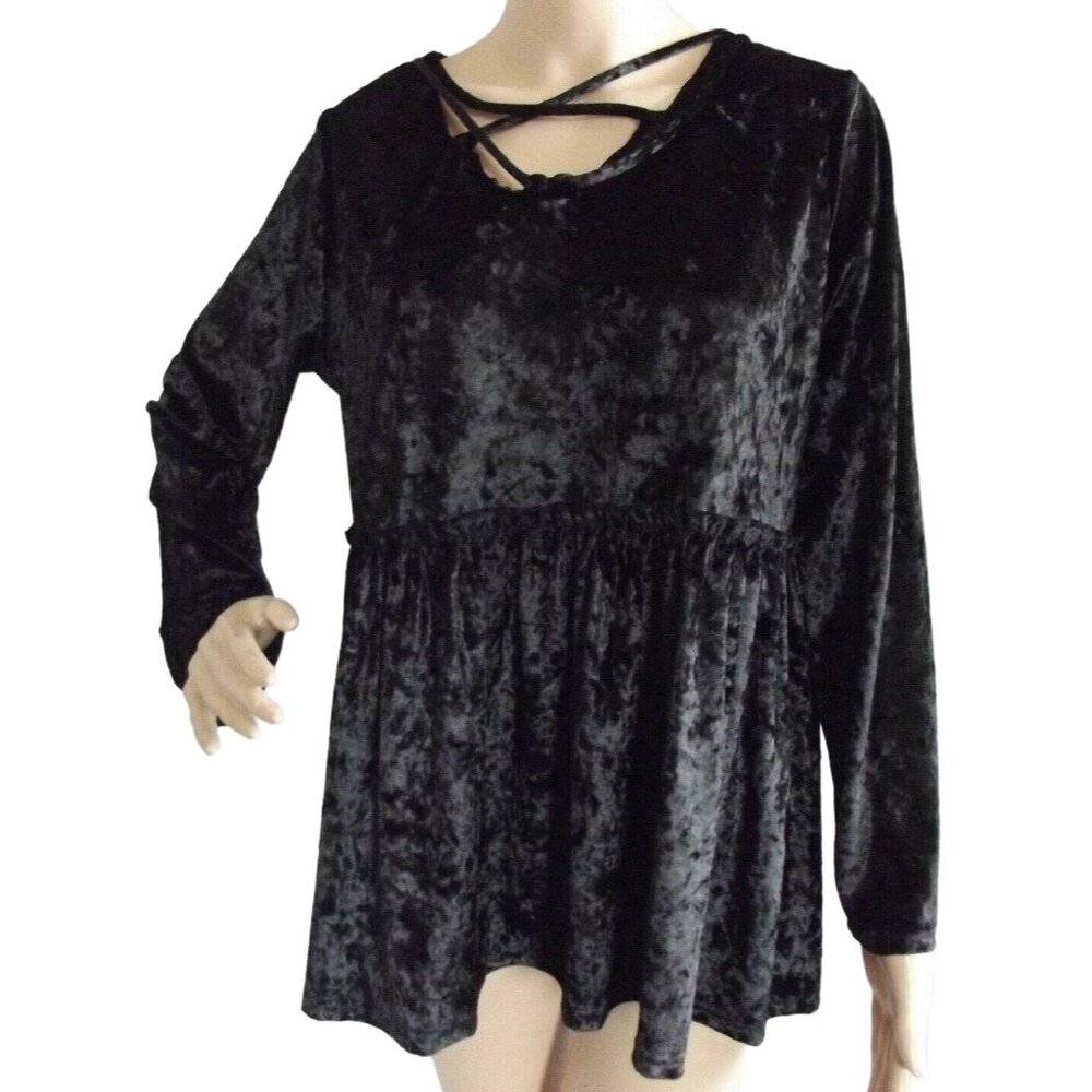 Black Whimsygoth Goth Velvet Top Highness Size S/M Boho Peasant Blouse shirt top